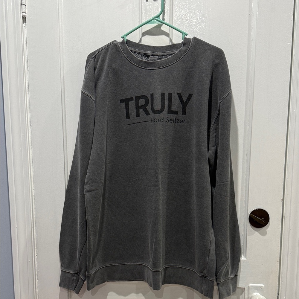 TRULY Charcoal Gray Crewneck Sweatshirt with Black Logo